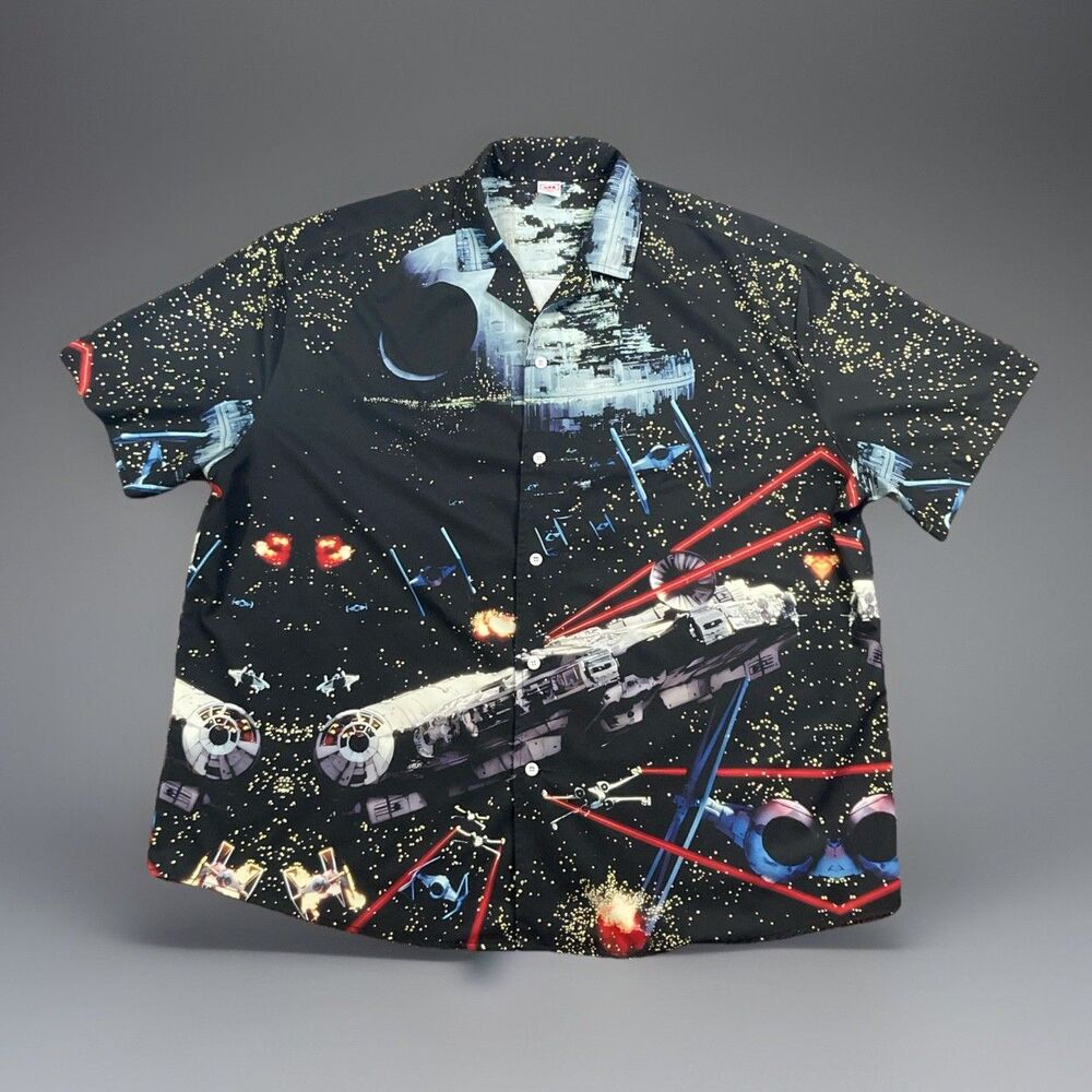 Hoo Shops x Space War Space Light Hawaiian Short Button Sleeve Fan Shirt 3X